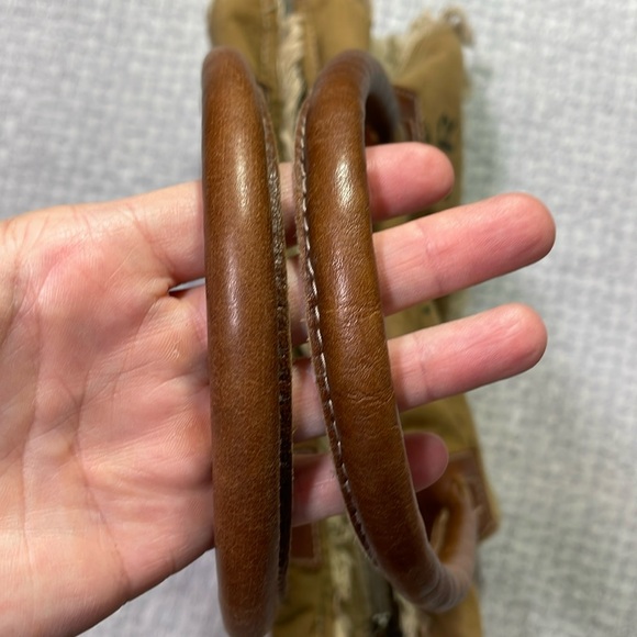 Myra Bag Leather Canvas Leather Fringe Paris Tote Shoulder Bag - Picture 3 of 16